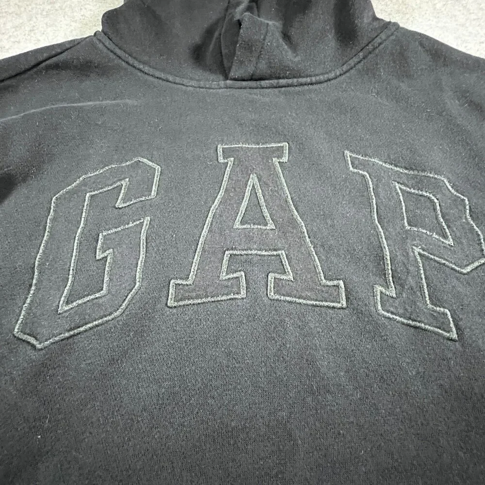 Kids Relaxed Gap Embroidered Logo Hoodie Black Fleece Medium